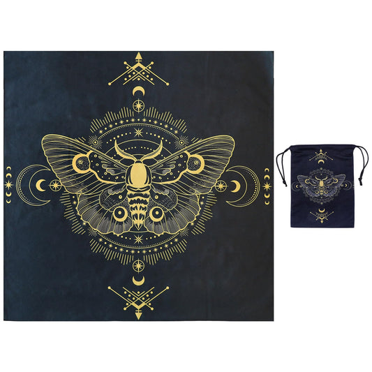 GLOBLELAND 30" Golden Moth Divination Tarot Cloth and Cards Bag Insect Moons Thick Velvet Fabric Tablecloth Mat with Classic Tarot Card Storage Pouch for Wiccan Room Beginner