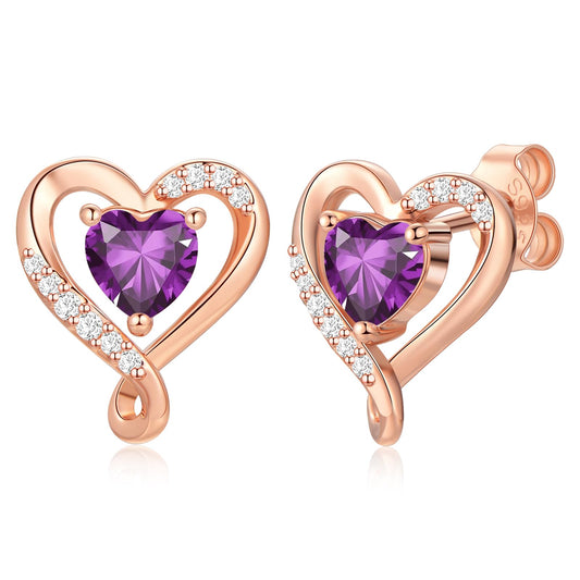 Zifeel Earrings for Women,Rose Gold Birthstone Heart Studs Earring for Girlfriend Wife, Anniversary Birthday Christmas Valentines Mothers Day Gifts Jewelry for Women Wife Her Mom