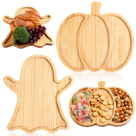 FOBSME 2 Pcs Halloween Wooden Charcuterie Boards Pumpkin and Ghost Shape Serving Platters Fall Wood Serving Trays Decorative Wooden Snack Dish Plates for Halloween Autumn Holiday Housewarming Presents