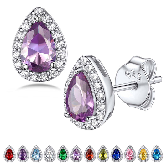 Bestyle Flattering June Alexandrite Teardrop Crystal Earrings CZ Stud Earrings for Women Dainty 925 Sterling Silver Hypoallergenic Earrings for