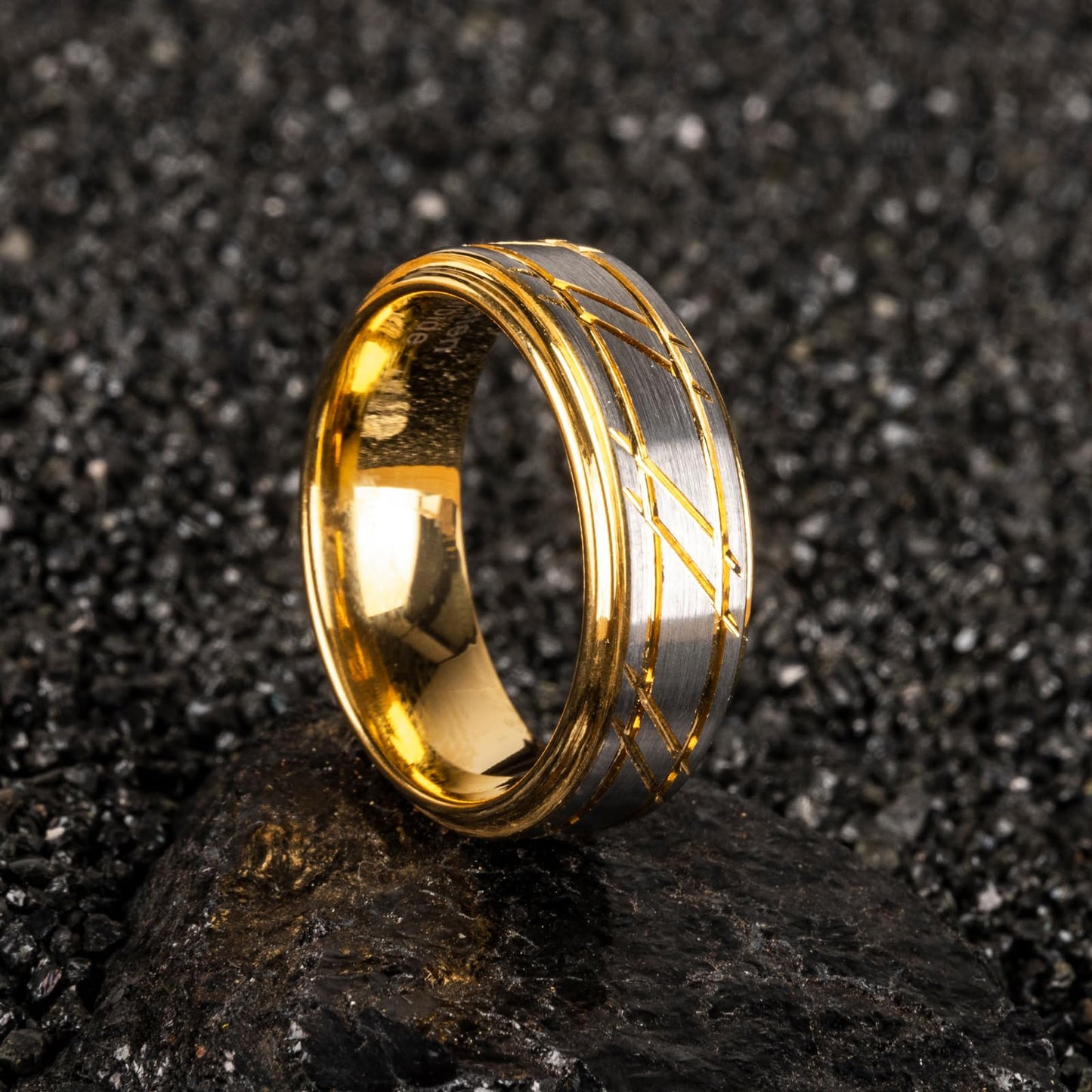 JEWPER 8mm Men Womens Wedding Band Tungsten Rings Gold Fashion Promise Carbide Silver brushed groove design on the outer ring Matte Finish Edge Comfort Fit size(6)