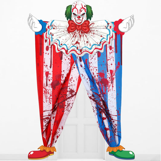 Halloween Party Door Creepy Clown Theme Door Hanging Decoration Horror Clown Party Porch Banner for Carnival Halloween Parties Photo Booth Props Favor Supplies
