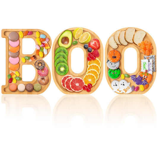 Christmas Boo Charcuterie Letters Bamboo Wood Charcuterie Christmas Board Letter Serving Tray Cheese Board Halloween Serving Tray Plates for Xmas Holiday Candy Cookie Home Party