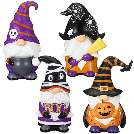 Wenqik 4 Pcs Halloween Gnomes Decor Boo Resin Gnome Figurines Spooky Gnomes Decor Halloween Tiered Tray Collectible Tabletop Decorations for Home Kitchen Office