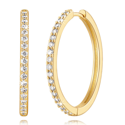 vuiikhir 14K Gold Earrings for Women 14K Gold Hoop Earrings for Women Cubic Zirconia Shining Gold Hoops Earring for Womens Hoop Lightweight Hoops Earring for Womens 12/14/16/20/25/30mm (30mm)