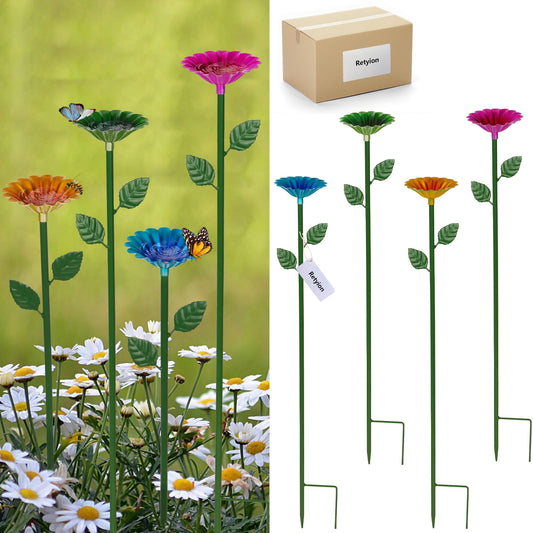 Retyion 4 Pack Bee Watering Station, Bee Bath for Garden Metal Bee Water Feeder with Flower Design, Colorful Butterfly Bee Bath Bowl for Outdoor Garden Yard Decor (Red,Green,Blue,Yellow)