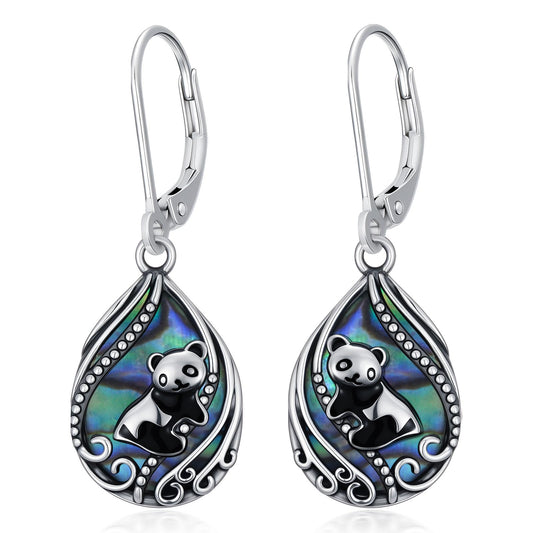 YYmqmq Panda Earrings for Women 925 Sterling Sliver Abalone Dangle Drop Earrings Leverback Panda Jewelry Gifts for Women Girlfriend