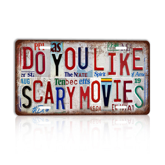 TREEPERI Vintage License plate Halloween Wall Decor Metal Sign Tin Signs - Do you like scary movies