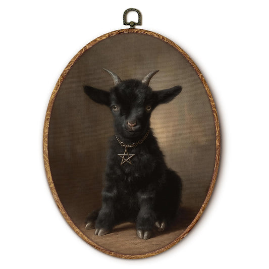 fZSZSD Gothic Black Goat Oval Wall Art Decor, Satanic Baphomet Sheep Oval Framed Canvas Art Prints, Dark Academia Witchy Goat Wall Hanging Decor for Bedroom Living Room Home, 8.5x11.5 Inch