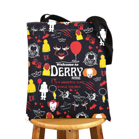 JNIAP Horror Clown Tote Bag Horror Clown Gift Welcome To Derry Maine Gifts Horror Clown Shoulder Bag (DERRY tb)