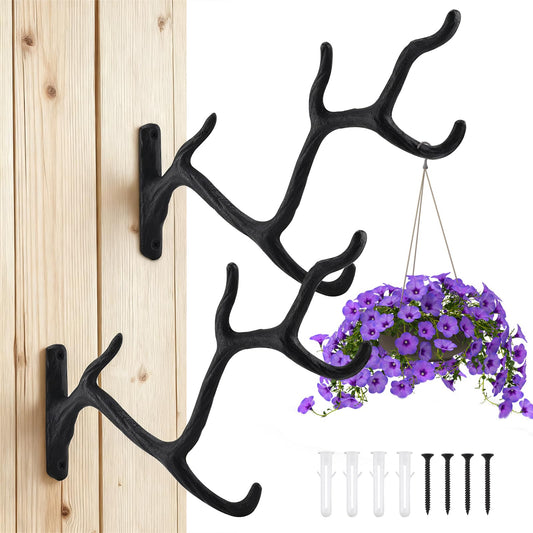 Patioer Cast Iron Tree Branch Plant Hook Heavy Duty Hanging Plant Bracket Decorative Outdoor Hangers for Flower Basket Bird Feeder Wind Chime Lanterns, 2 Pack