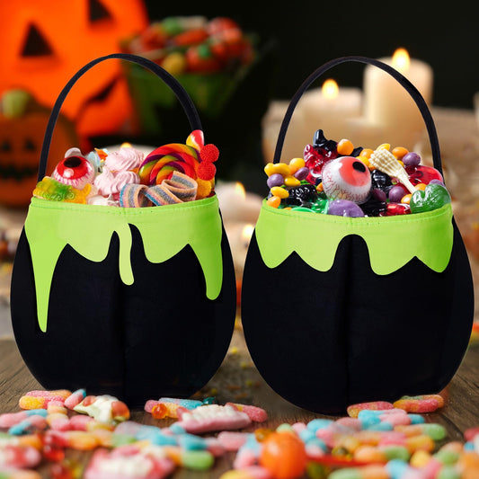 NFAMRZCAR 2 PC Halloween Bubbling Cauldron Treat Bag with Handle,Halloween Trick or Treat Bags Gift Bags for Halloween Party Favors Supplies