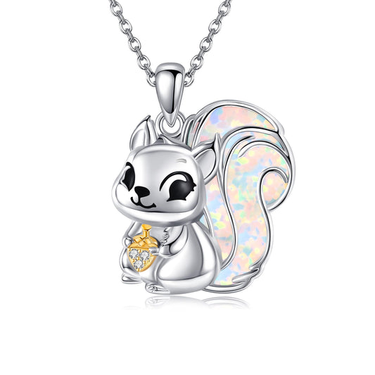 YAFEINI Squirrel Necklace 925 Sterling Silver Opal Squirrel Pendant Necklace Opal Jewelry for Women Squirrel Lovers Christmas Birthday Gift