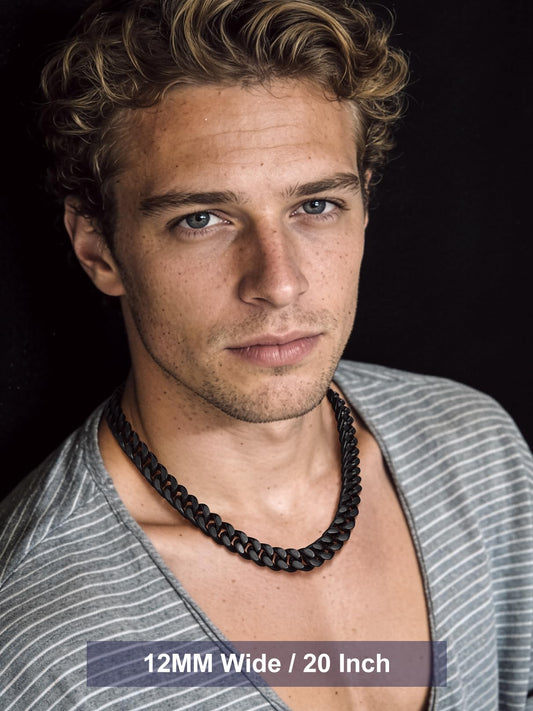 Bandmax 12MM Chunky Chain Choker Necklace for Men Women Black Miami Link Chain Rope Chain Necklace Old School Hip Hop Rock Biker Jewelry