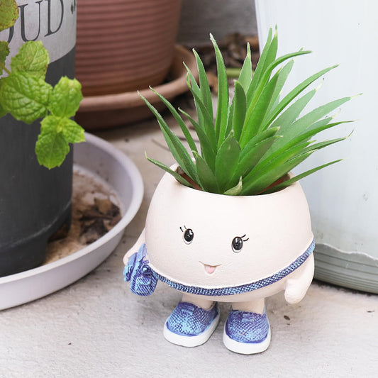 UMESONG Smily Face Planter Pot with Cute Bag Resin Head Planters for String of Pearls Plant Live Unique Succulent Pots with Drainage Hole for Indoor Outdoor Plants Gift IdeaI for Mother Day