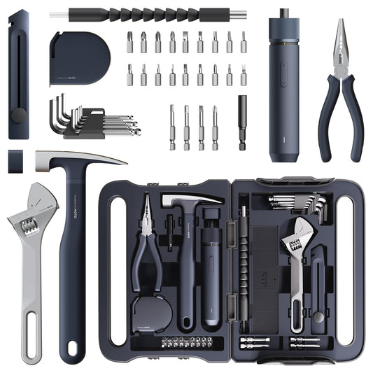 HOTO 40-Piece Tool Kit, Household Essentials Tool Set w/Smart Electric Screwdriver (LED, 3 Torque) + 14 Tools & 26 Accessories | Pro-Grade Compact Organizer for Home, Dorm Repairs, DIY