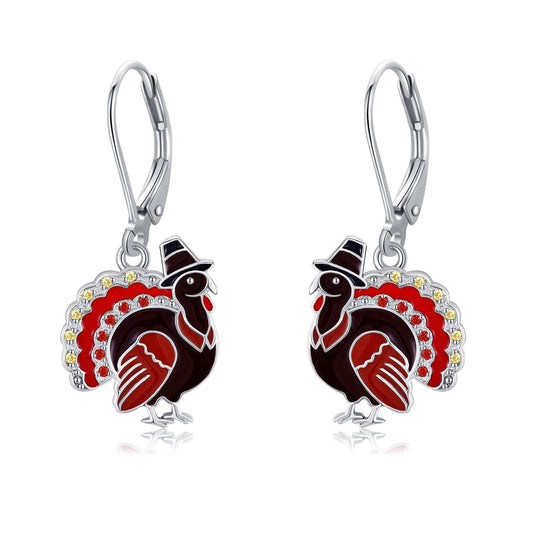 Turkey Earrings S925 Sterling Silver Thanksgiving Turkey Dangle Earrings for Women Turkey Jewelry