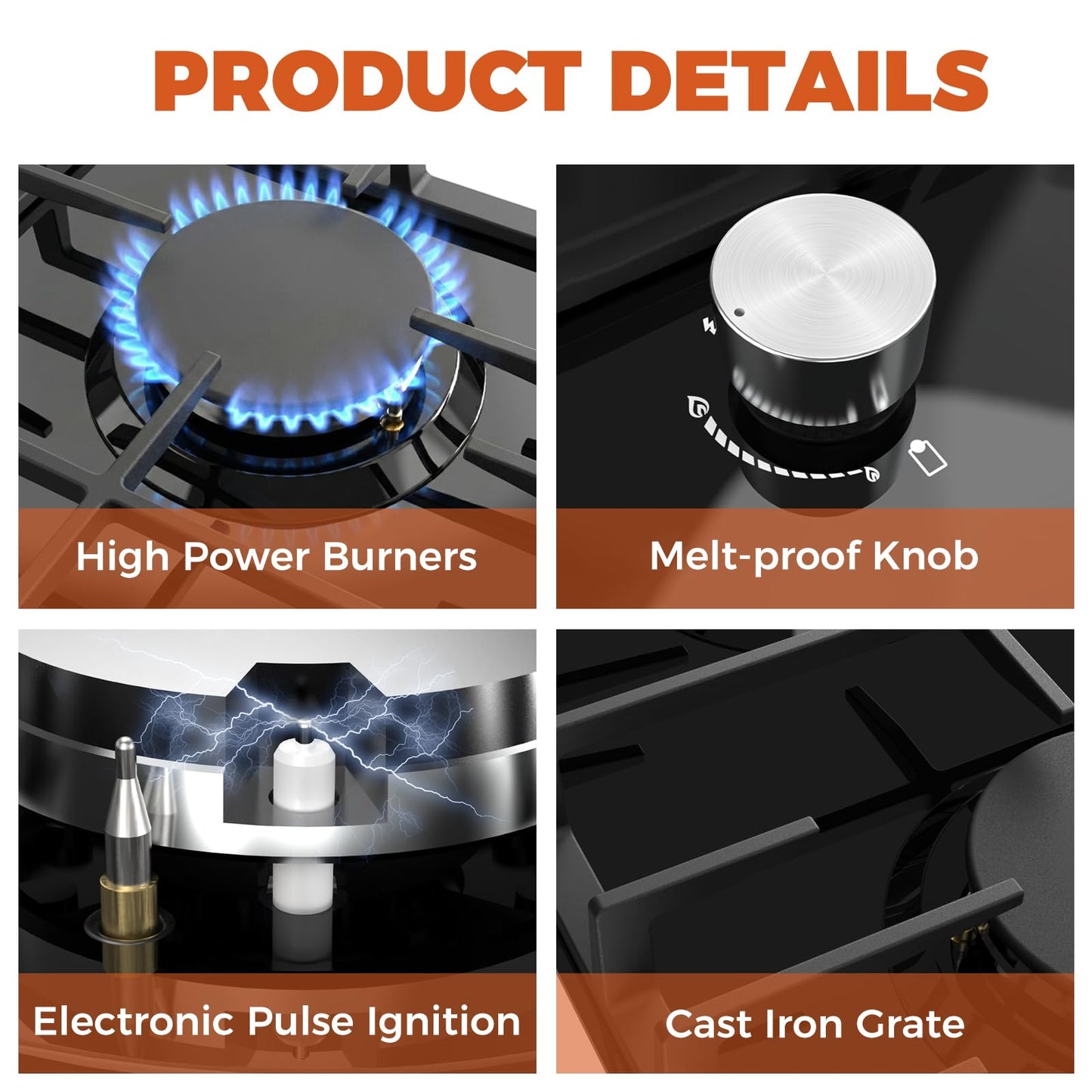 TOPWISH 12 Inch Gas Cooktop 2 Burner, Propane Stove Top 18,000 BTU Black Tempered Glass LPG/NG Convertible Dual Fuel Built-in Natural Hob with Thermocouple Protection for Rvs Kitchens Apartment Indoor