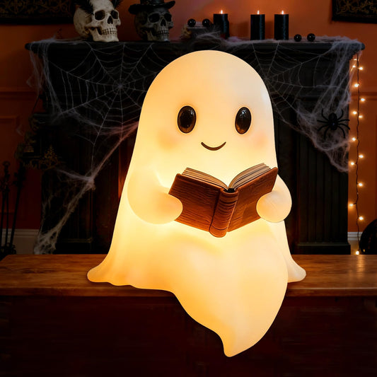 YYPLIAN 3D Resin Halloween Ghost Night Light, Ghost Warm Lighted Indoor Figurine Lamps for Bedroom Study Room Funny Christmas Indoor LED Nightlight (Cute Ghost Light, 8")