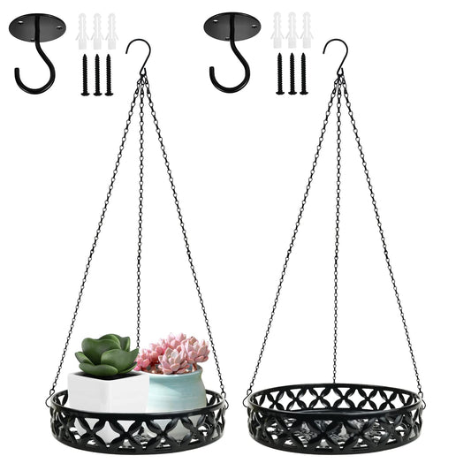 FIMAGO Metal Plant Hanger, 2pcs Hanging Planter Basket Decorative Plant Pot Holder for Outdoor Indoor with Ceiling Hook, Modern Plant Hanging Basket for Balcony Porch Garden Home Decor