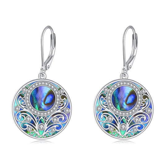 Abalone Drop Earrings Sterling Silver Filigree Leverback Earrings Circle Dangle Earrings Jewelry Gifts For Women