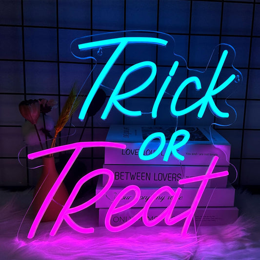 Trick or Treat Neon Sign Halloween, USB Halloween Neon LED Light for Wall Decor, Trick or Treat Halloween Sign Decorations for Home Bar Salon Coffee Stores Porch Front Door