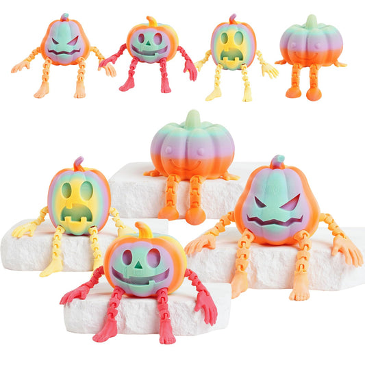 ASDTGOE 3D Printed Halloween PumpkinArticulated Fidget Toys , 4Pcs HalloweenPumpkin Multi-Color Decoration, Suitable,Party Favors, Desk and Home Decor(4Pcs) (Colourful Set)