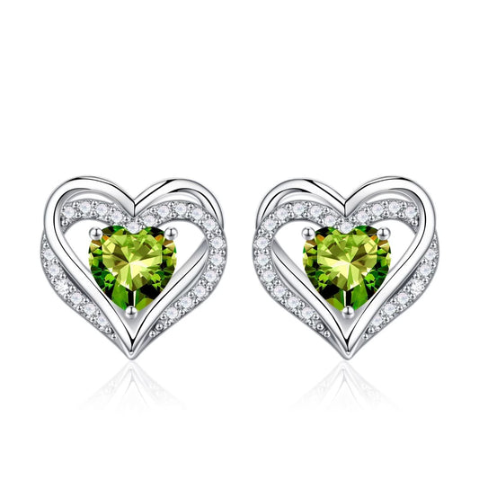 Iefil Earrings for Women, 925 Sterling Silver August Birthstone Peridot Heart Stud Earrings for Women