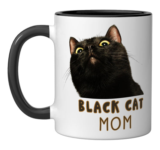 Black Cat Mom Funny Cute Judgy Cat Lover Minimal Ceramic Mug, Black/White