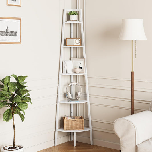 Yoobure Corner Shelf, 5-Tier Corner Bookshelf with Metal Frame & Wood Ladder Shelves - Display Shelf & Tall Bookcase, Plant Stand for Home Decor - Bedroom, Living Room, Office
