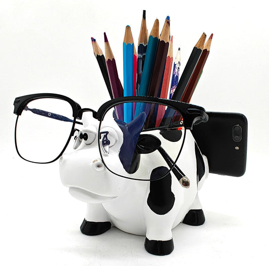 EONXNGAGY Cow Pencil Holder with Phone Stand - Tablet PC Holder for Desk - Office Decor