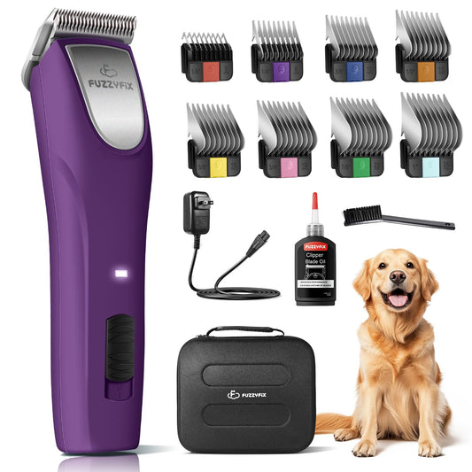 FuzzyFix Professional Dog Clippers for Grooming - 2 Speed Pet Grooming Kit for Thick Curly Matted Coats - Low Noise Heavy Duty Cordless Hair Trimmer with Detachable Metal Blade