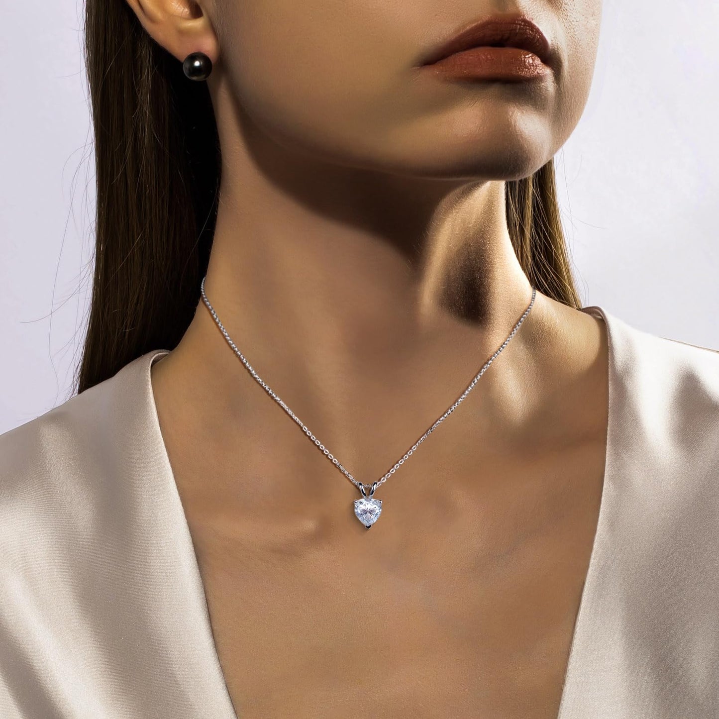 AnuClub Heart Shape Moissanite Pendant Necklace 2CT D Color VVS1 925 Sterling Silver Romantic Daily Wear Necklace for Women Wife Her with Certificate, 40+2+3cm Adjustable Chain