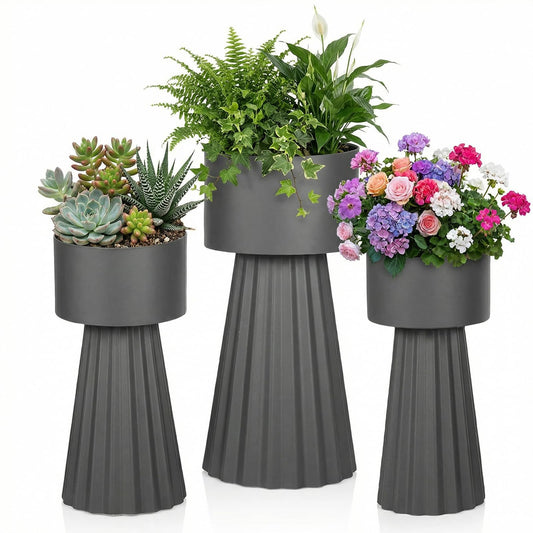 EVLIQUIL Tall Planters, Modern Iron Flower Pots Set of 3, Large Decor Plant Pots, Indoor & Outdoor for Porches, Patios and Courtyards