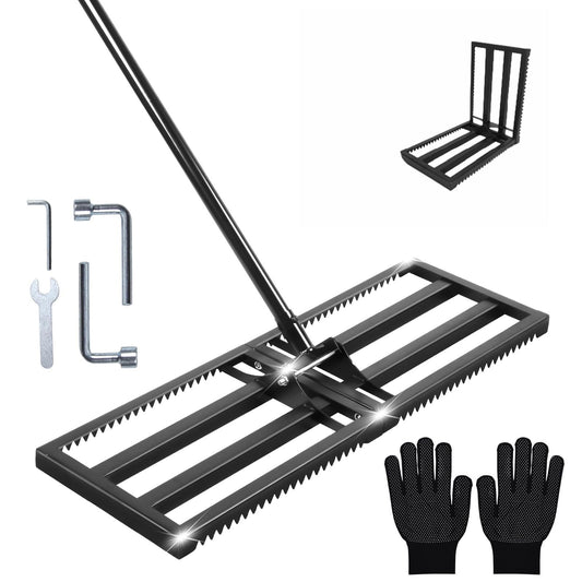 Top Soil Lawn Leveling Rake ,Lawn Sand Flea Rake Leveling 30”x10” Heavy Duty Leveler,Sand Spreader,16-77" Adjustable, for Sand,Top Soil Dressing,Yard Landscape,Ground Soil, Dirt,Grass