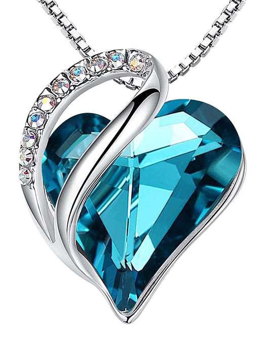 Leafael Gift Necklaces for Women, Infinity Love Birthstone Heart Pendant with Zircon Blue Crystal for December, Birthday Jewelry for Her, Mom, and Wife, Silver Plated, 18" + 2" Chain