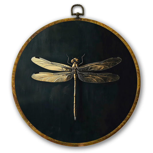 Mcehtle Moody Dragonfly Wall Art Decor, Vintage Dark Academia Insect Framed Canvas Prints 10x10, Cottagecore Minimalist Round Wall Hanging Artwork Decorations for Gallery Bedroom Living Room