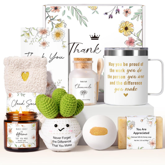 Administrative Professionals Day Gifts for Women, Employee Appreciation Gifts, 9PCS Thank You Gift Basket with Tumbler, Teacher Appreciation Gift for Coworkers, Friends, Boss, Nurse, Secretary