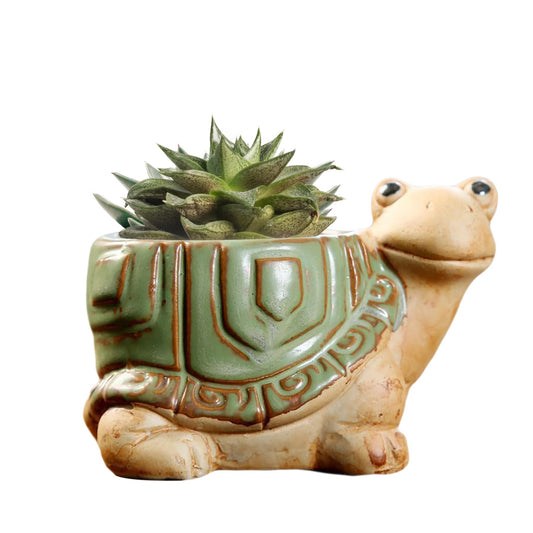 DIYOMR Small Ceramic Planter Pot, 4.3" Vintage Bronze Animal Planters Ceramic Flowerpot Succulent Pots Cactus Pot for Office Home Desktop Decor - Plants Not Included (Turtle Pot)