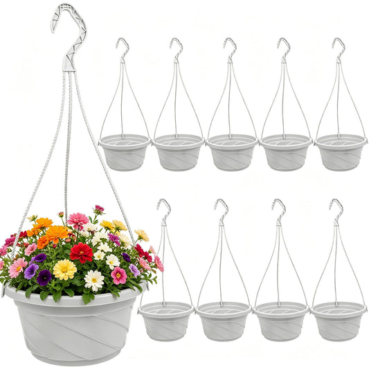 Toddmomy 10Pcs Plastic Hanging Planter with Hooks, Hanging Orchid Pot Flower Pots Baskets Nursery Planter Holder for Plants Outdoor Indoor Garden Balcony