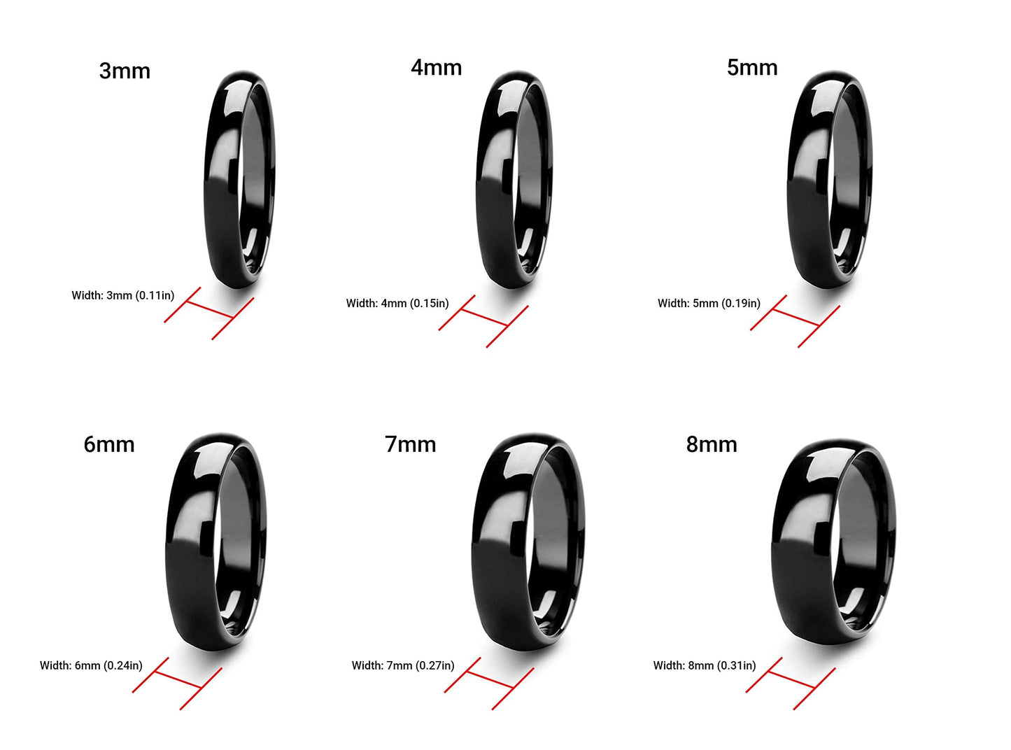 Tioneer Jewelry | Sterling Silver Plain Dome Wedding Band | Wedding Band for Women & Men | Sterling Silver Jewelry, Black, 6mm, Size 7