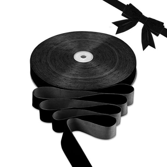 BokingOne Black Velvet Ribbon 1 Inch X 30 Yards Vintage Nylon Velvet Wired Ribbon with Spool for Gifts Wrapping Home Decor Wedding Decorations DIY Crafts Projects