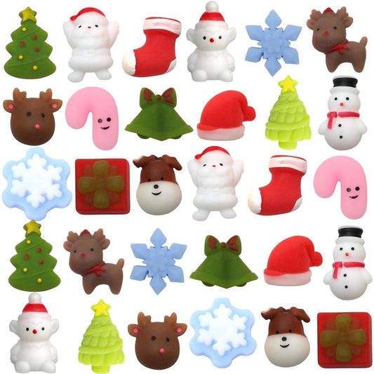 Christmas Squishies Mochi Squishy Toys, 30 PCS Christmas Toys for Kids Christmas Party Favors Stocking Stuffers Gifts, Christmas Goodie Bag Stuffers Stress Reliever Toy Pack