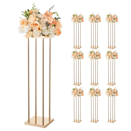 VEVOR Wedding Flower Stand, 10PCS 31.5-inch Column Flower Stand, Floral Stands with Metal Laminate,Cylindrical Cubic Floral Display Rack for Wedding, Party, Birthday, Home,French Gold Stands