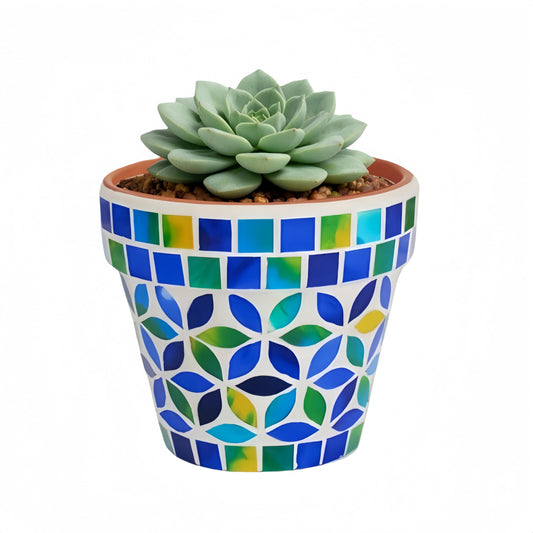 VOREEN Handmade Mosaic Planter, Small Terracotta Pot with Glass Mosaic Exterior and Drainage Hole, Decorative Indoor Outdoor Plant Pot for Succulents, Cactus, Desk, Shelf, Windowsill, Patio & Garden