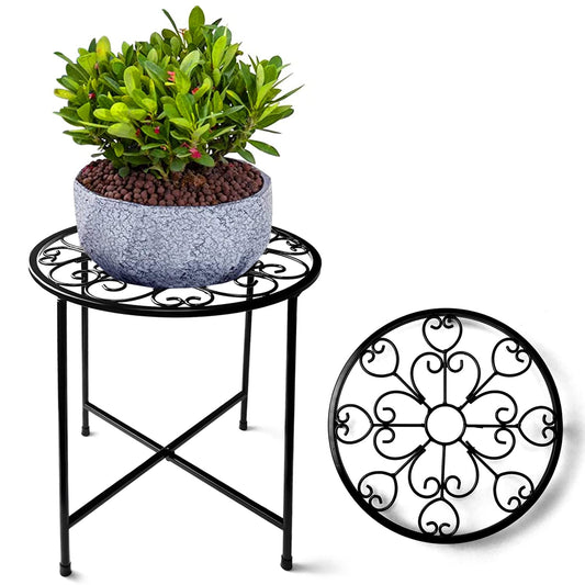 KABB Metal Plant Stand, 15'' Tall Flower Pot Set, Modern Rustproof 10-inch Round Outdoor Iron Art Stand, Black Decorative Stool for Indoor Plants