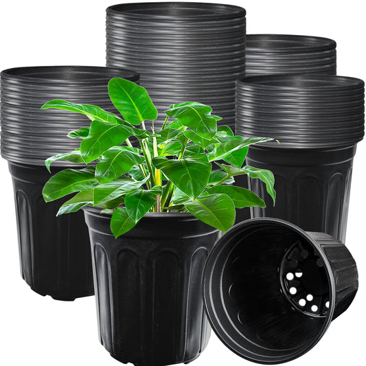 Jgalnim 60 Pack 1 Gallon Nursery Plant Pots,Thickened Flexible Plastic Seedling Pot with Holes,Flower Plant Container for Succulents,Cuttings,Transplanting,Home Garden(Black)