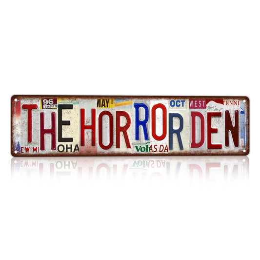 TREEPERI Vintage The Horror Den Street Sign Halloween Wall Decor Metal Tin Signs for Bar Home Bedroom Garage