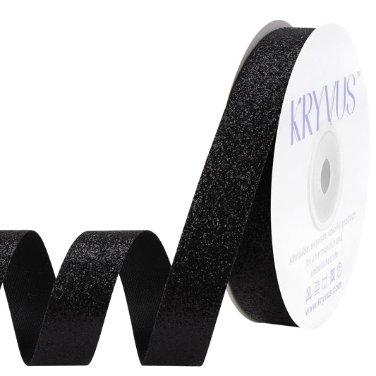 Kryvus Black Glitter Ribbon, 5/8 Inch x 25 Yards Black Cut Edge Christmas Ribbon for Crafts, Gift Wrapping Ribbons, Christmas Tree Decoration, Ornaments Decoration, Home Decor