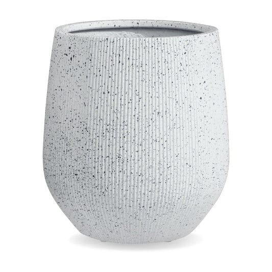 KUTE NEST 12.5" H x 11.5" D Premium Ribbed Corso Fiberstone Round Tapered Planter with Drainage Hole, Weather Resistant, Included 2 Extra Coco Mats (Ribbed Speckled White, 9" Pot Opening)